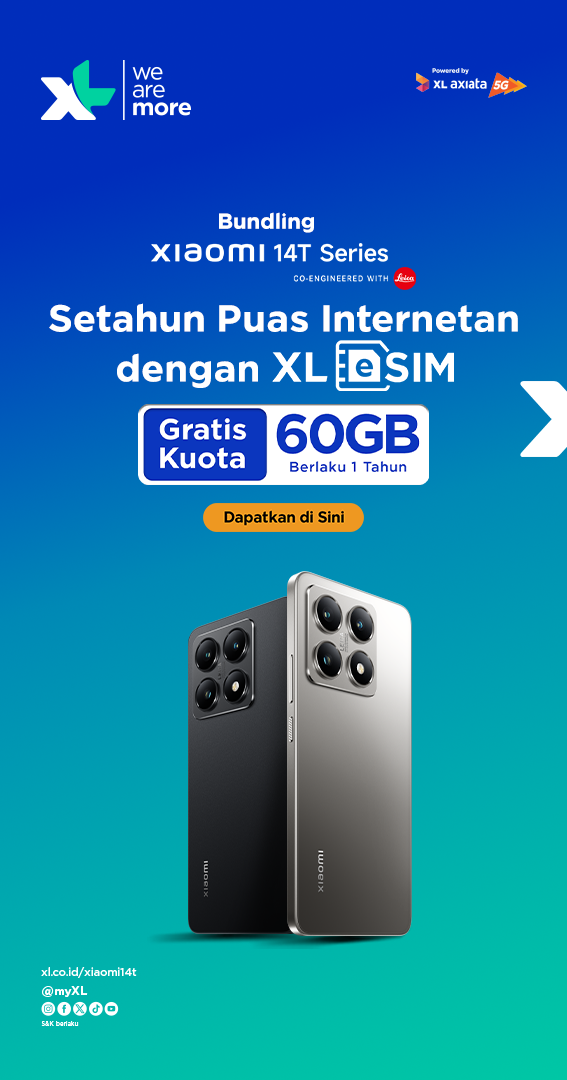 Dapetin Bonus Kuota 60GB dari eSIM XL dengan Beli Xiaomi 14T Series