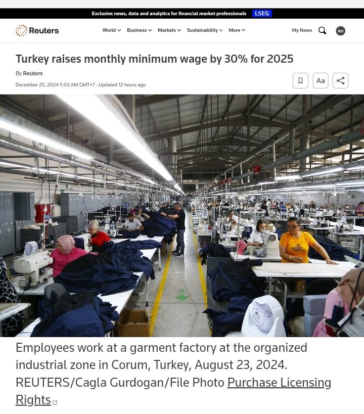 Türkiye menaikkan upah minimum sebesar 30 persen