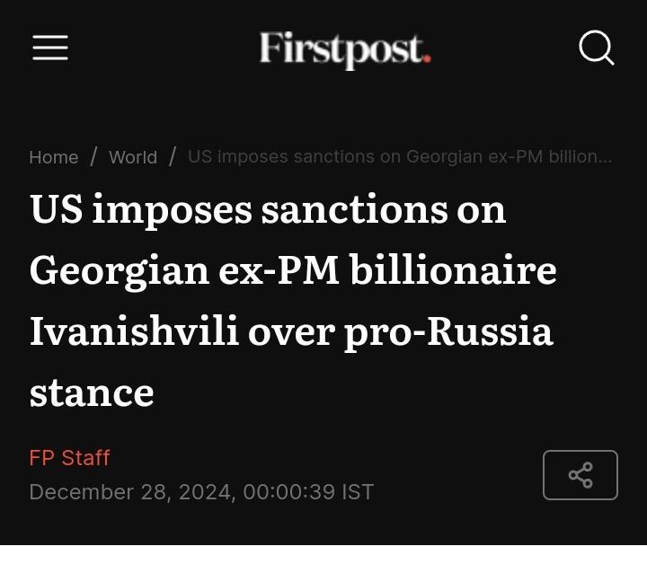 AS jatuhkan sanksi pada mantan PM Georgia, miliarder Ivanishvili