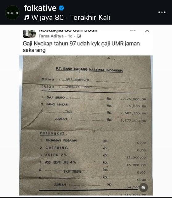 Viral Seorang Anak Bagikan Slip Gaji Ibunya di Era 90-an, Netizen: UMR Jogja Kalah