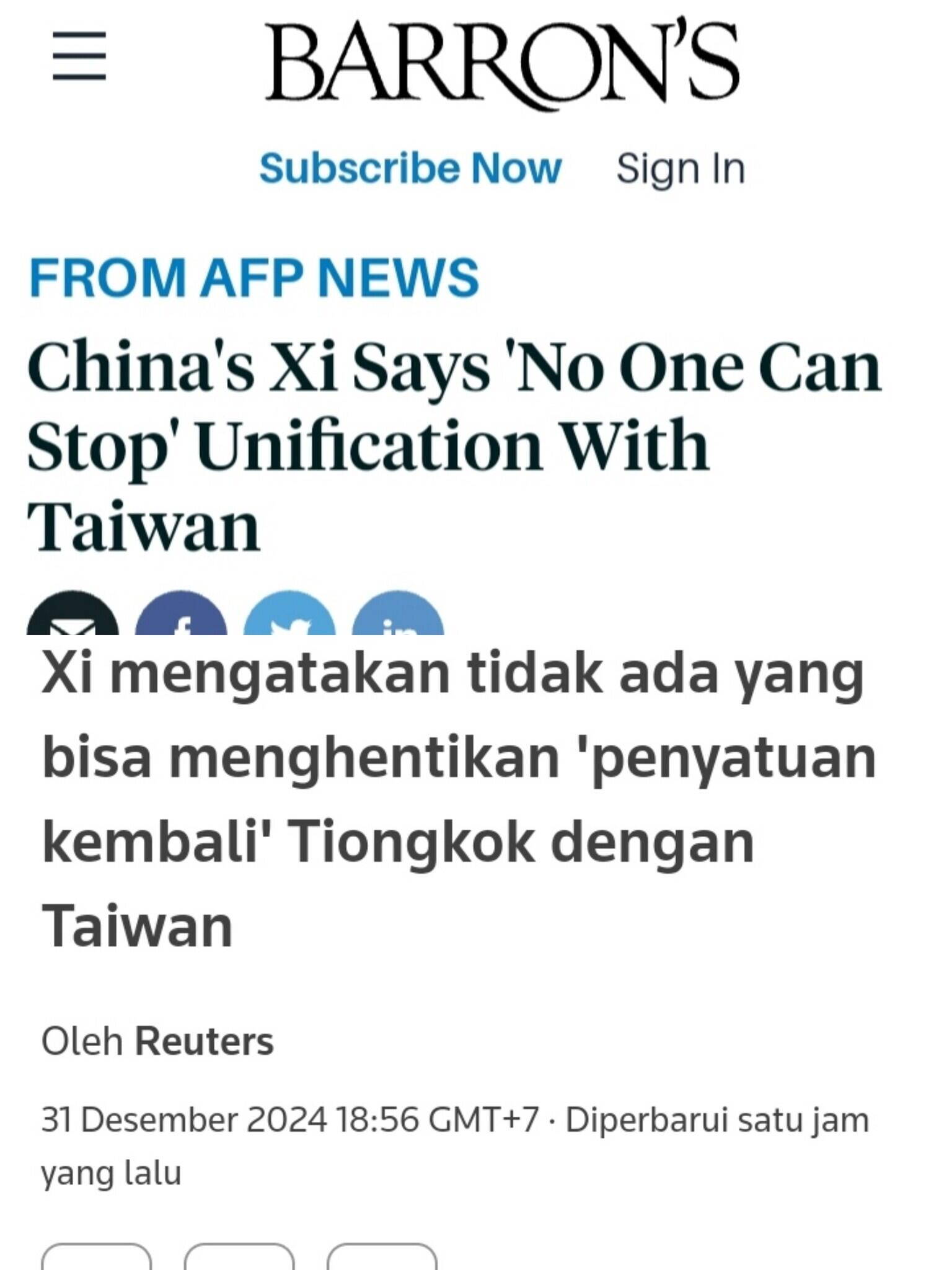 Xi: tidak ada yang bisa menghentikan 'Reunifikasi' Tiongkok-Taiwan