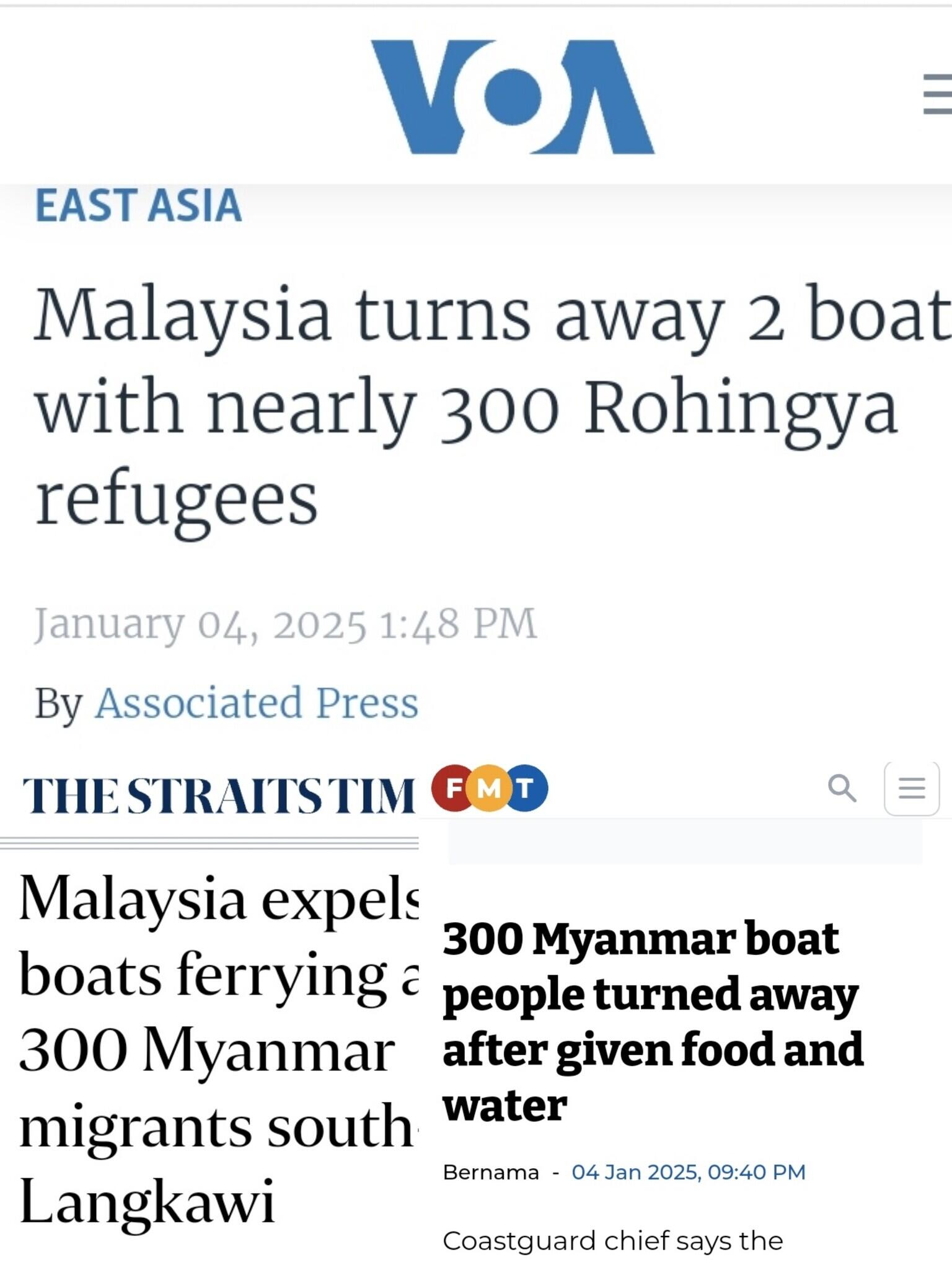 Malaysia tolak 2 kapal berisi hampir 300 pengungsi Rohingya