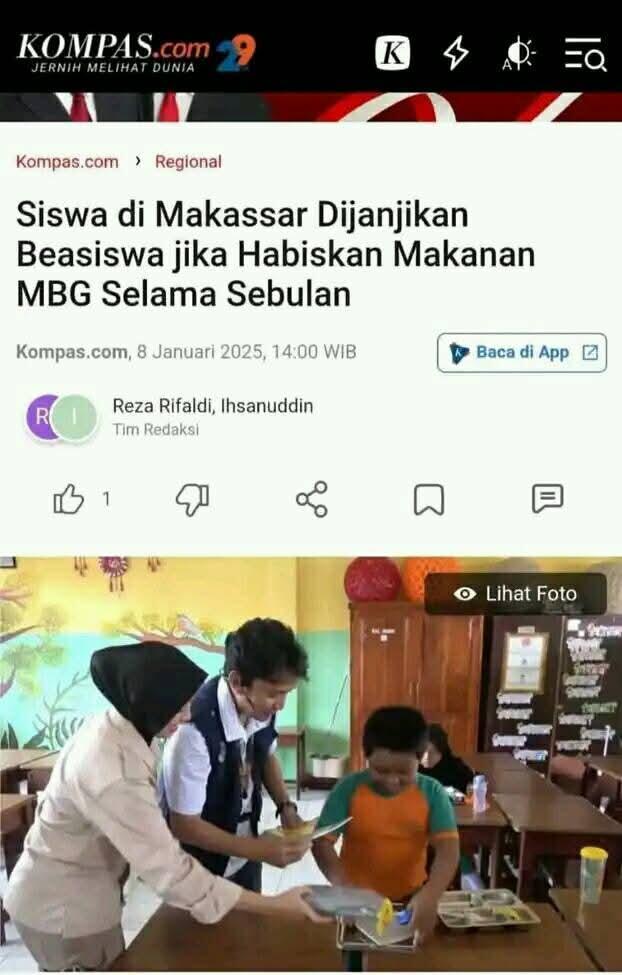 Makan Bergizi Gratis Banyak Tersisa, Siswa Diberi Hadiah-Beasiswa Jika Habiskan