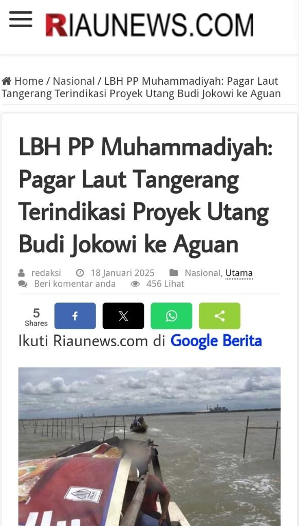 LBH PP Muhammadiyah: Pagar Laut Tangerang Proyek Utang Budi Jokowi ke Aguan