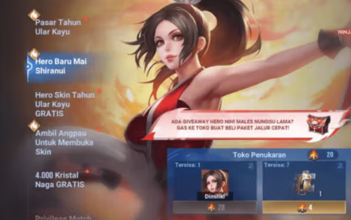 Cara Mendapatkan Hero Mai Shiranui Gratis di Honor of Kings