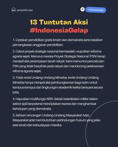 13 Tuntutan BEM SI di Puncak Demo Indonesia Gelap 20 Februari