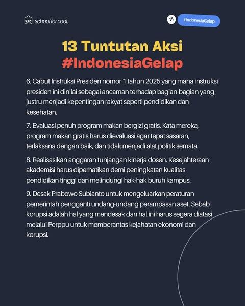 13 Tuntutan BEM SI di Puncak Demo Indonesia Gelap 20 Februari