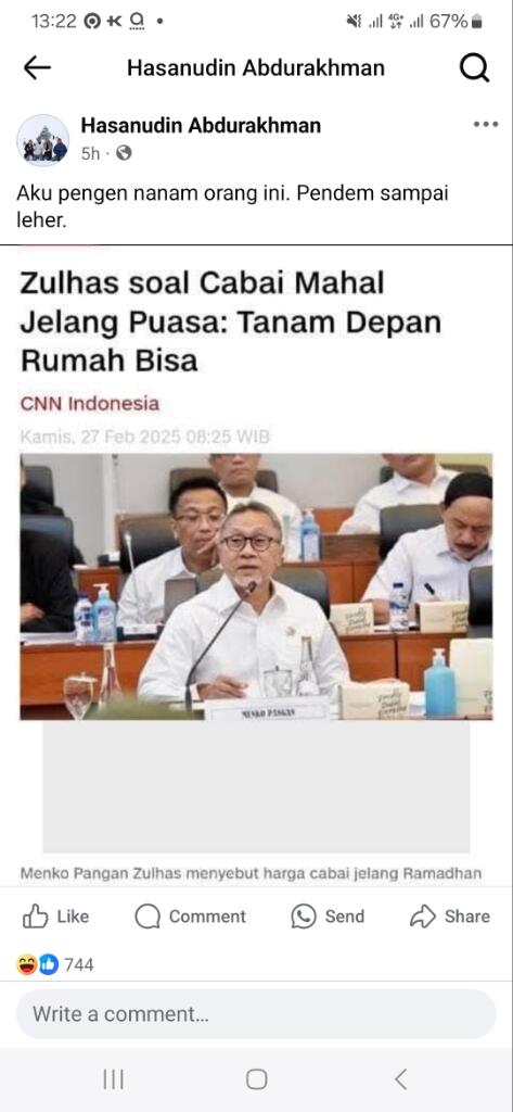 Zulhas soal Cabai Mahal Jelang Puasa: Tanam Depan Rumah Bisa