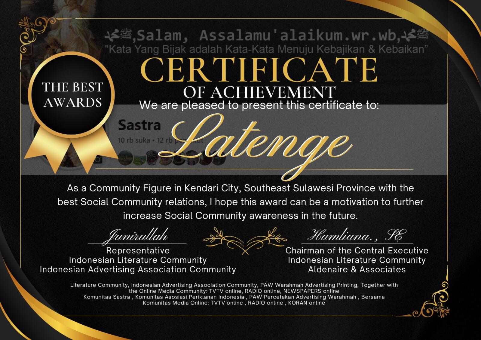 PENGHARGAAN TOKOH MASYARAKAT TELADAN KEPADA BAPAK LATENGE