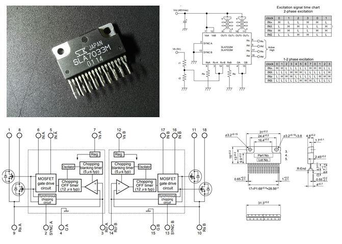 IC SANKEN SLA7033M | 2-Phase Stepper Motor | Diagram dan Spesifikasinya.
