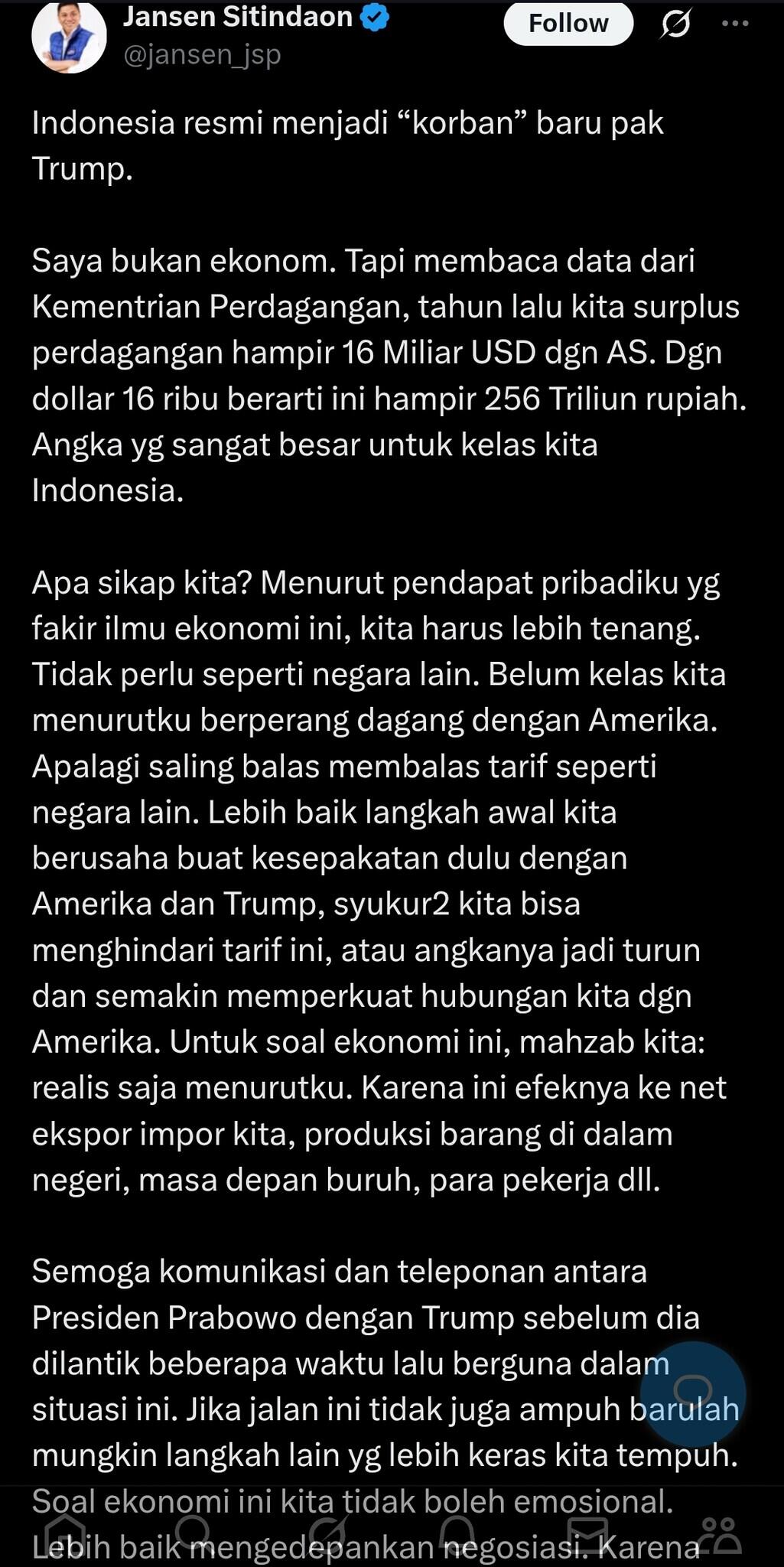 Tarif Baru Trump Diberlakukan, Menkeu AS Sarankan Negara Lain Tak Melawan