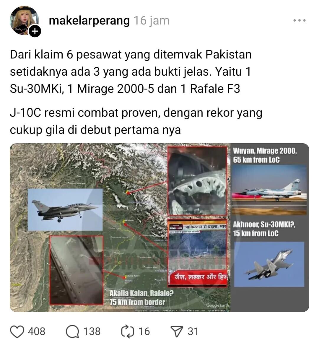 Tembak Jatuh 5 Jet Tempur India, Pakistan Gunakan Pesawat Buatan China