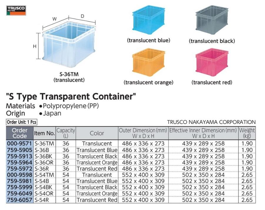 S Type Transparent Container TRUSCO