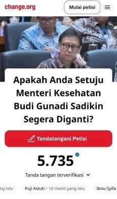Petisi Desakan Agar Menkes Budi Gunadi Dicopot, Sudah Ditandatangani 5.735 Orang

