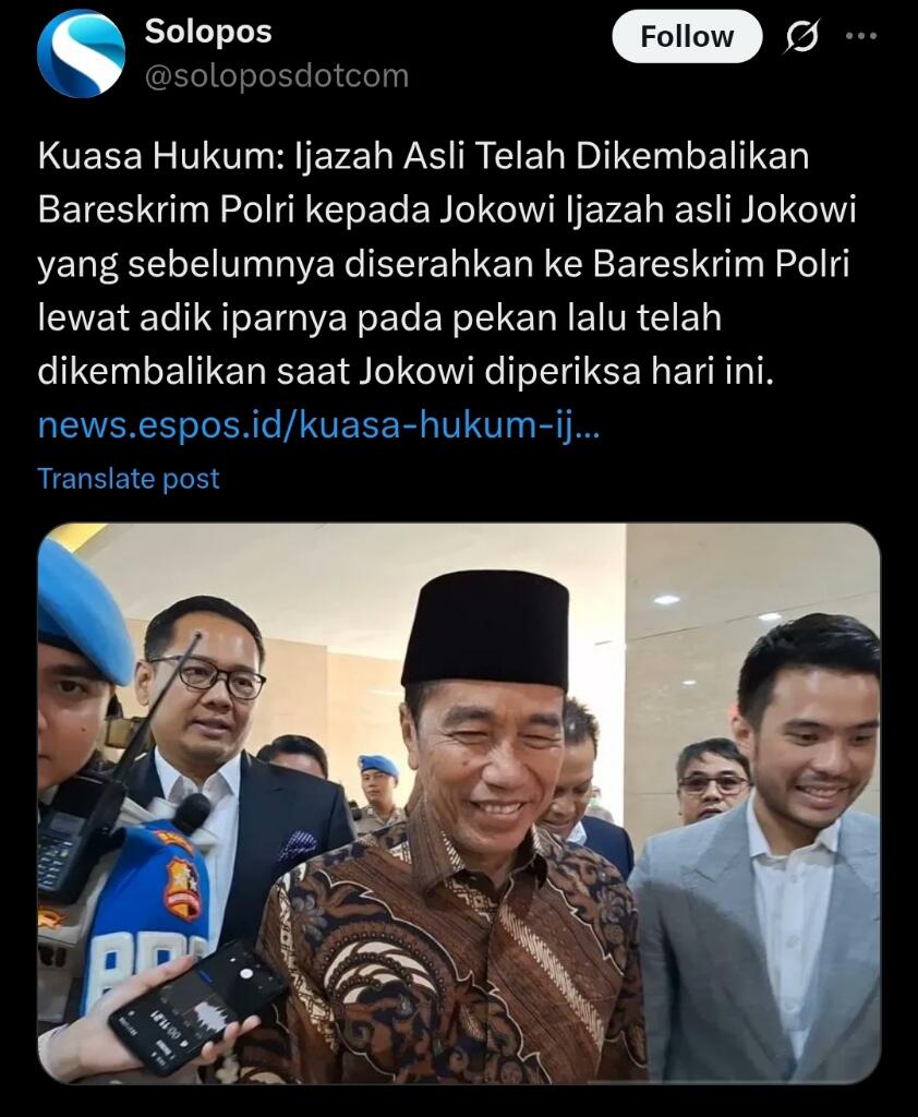 Andi Pramaria Buka Suara soal Ijazah Jokowi Pakai "Times New Roman"