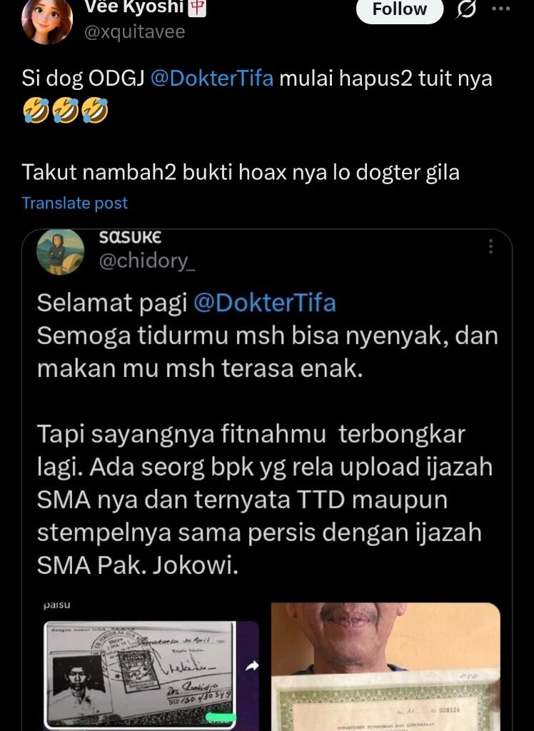 Dokter Tifa Kini Beralih Soroti Ijazah Jokowi Pas SMA, Bareskrim Nyatakan Begini