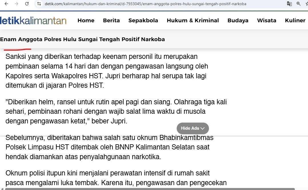 6 Polisi Positif Narkoba, Dikenai Sanksi Wajib Shalat di Mushala