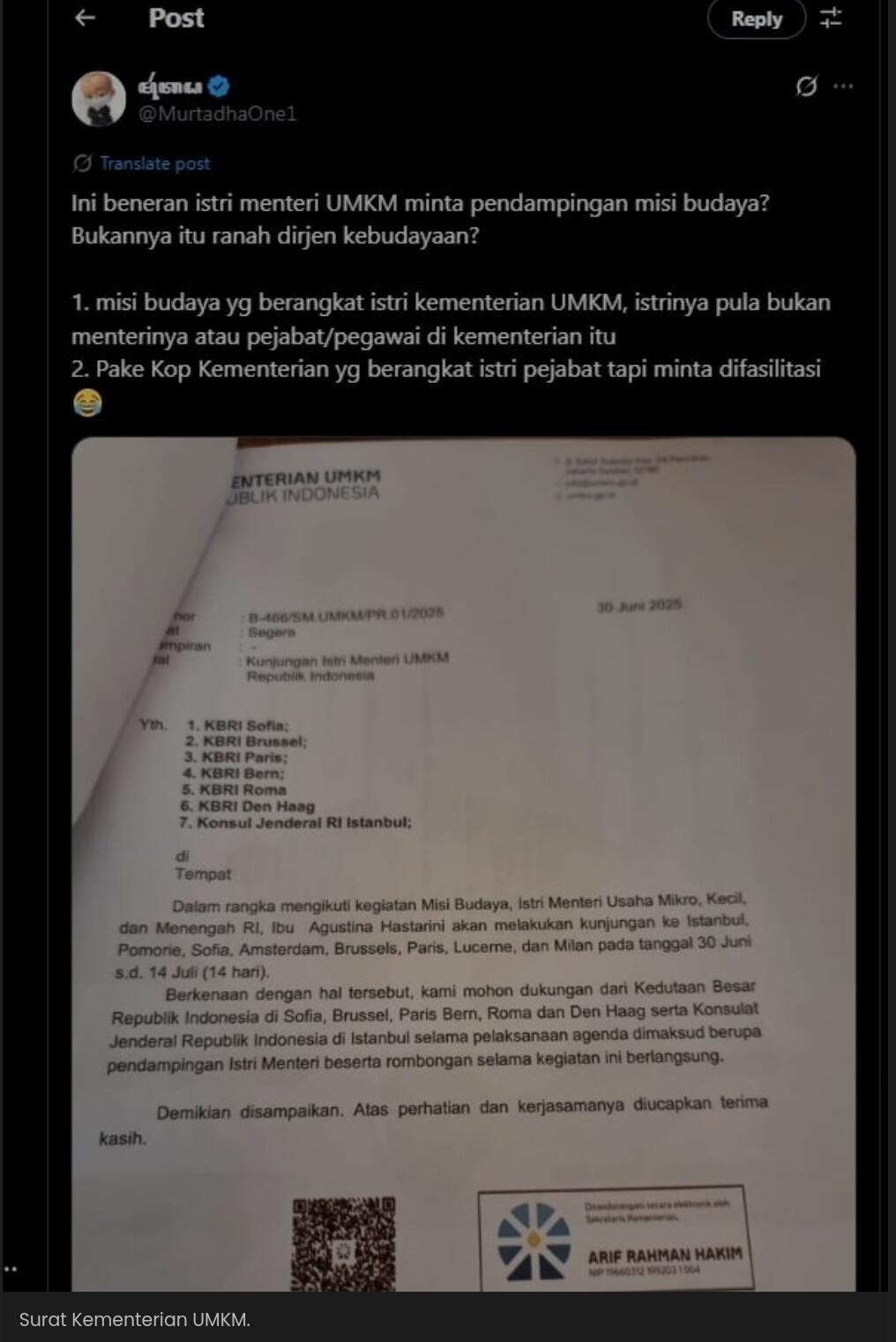 Istri Menteri UMKM Bukan Pejabat, Diduga Seenaknya Minta Fasilitas Negara
