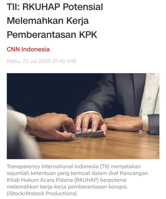 TII: RKUHAP Potensial Melemahkan Kerja Pemberantasan KPK