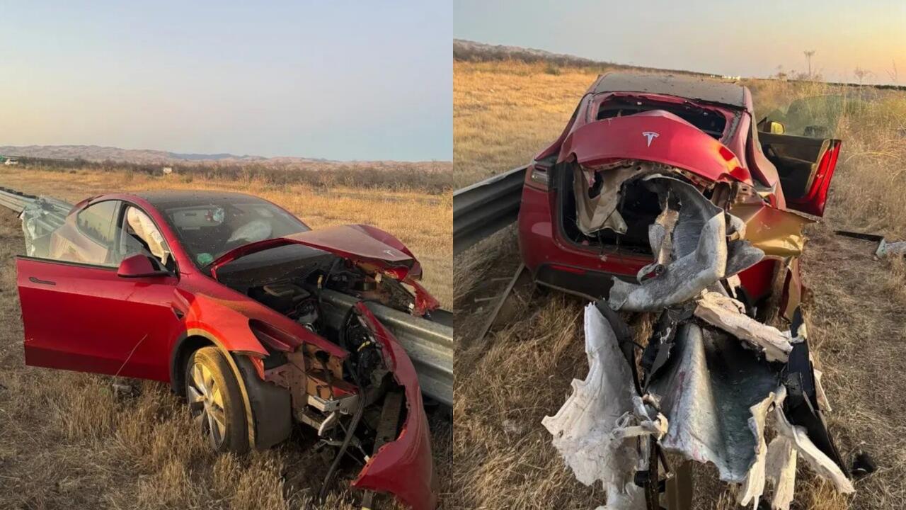 Termasuk Jenis Kecelakaan Langka, Tesla Model Y Menembus Pagar Pembatas Jalan
