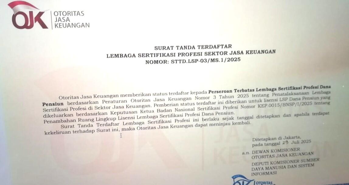 Terdaftar di OJK, LSP Dana Pensiun Siap Jalankan Sertifikasi Kompetensi Kerja