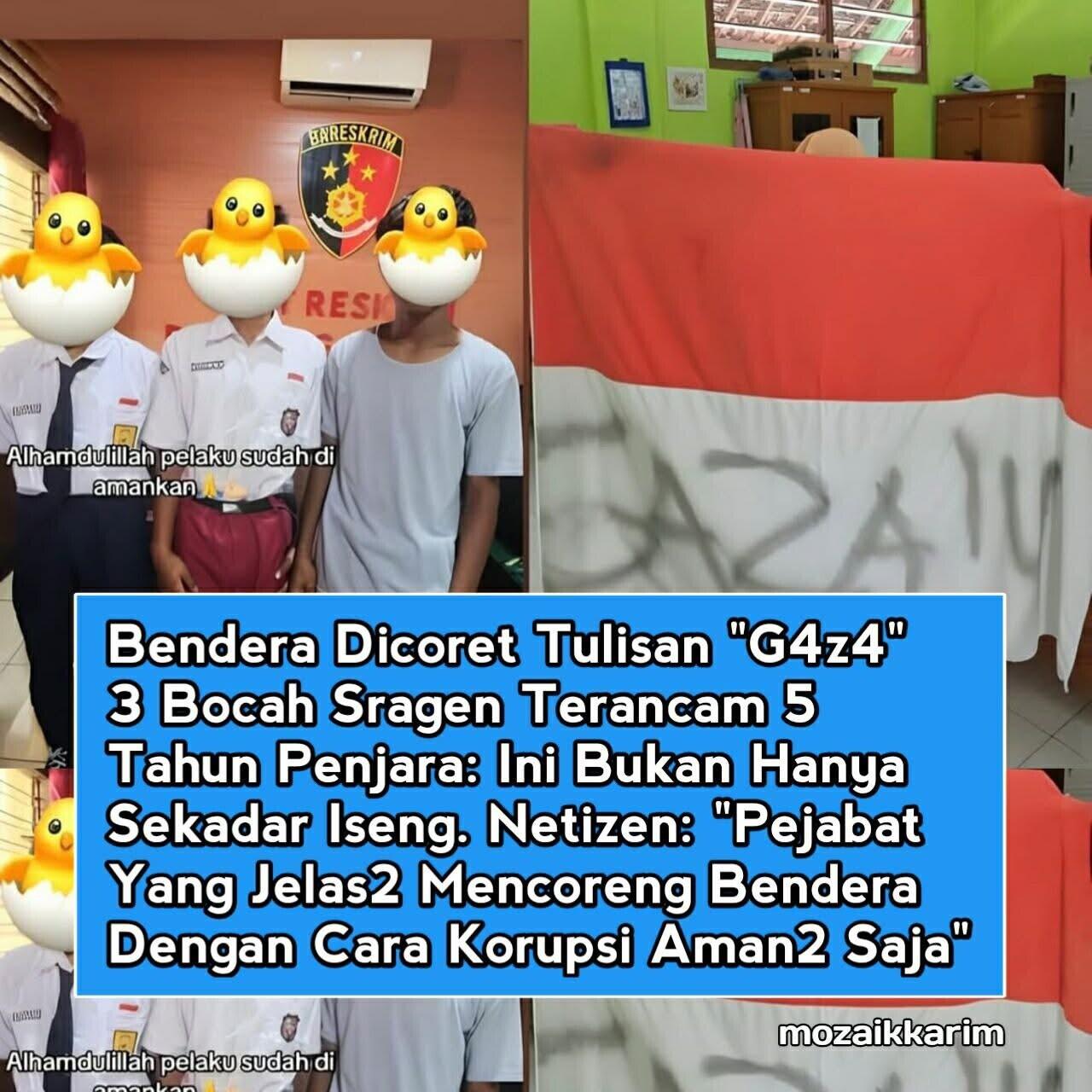 Bendera Dicoret Tulisan Gaza, 3 Bocah Sragen Terancam 5 Tahun Penjara