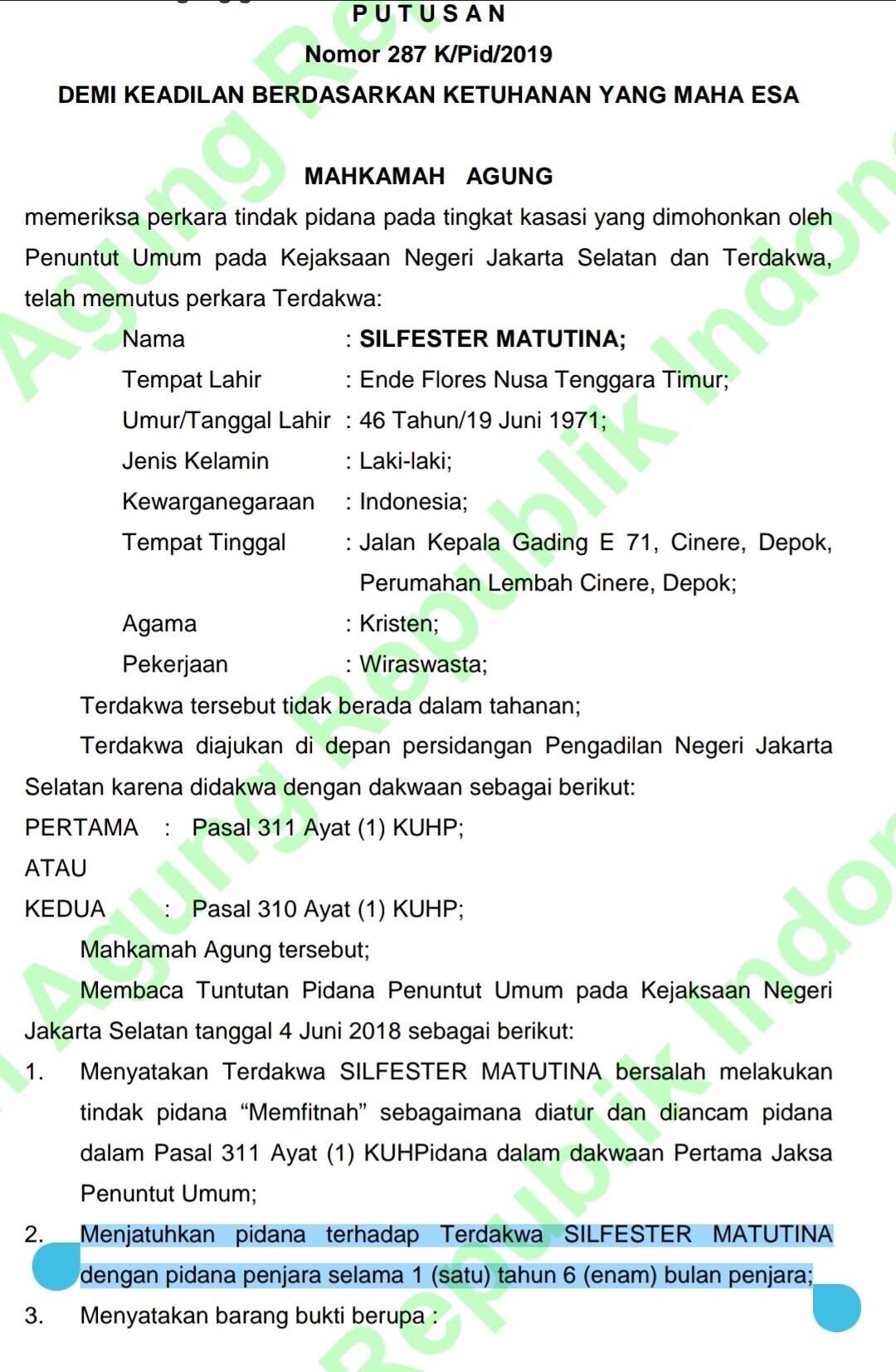 Roy Suryo CS Desak Silfester Matutina Dieksekusi