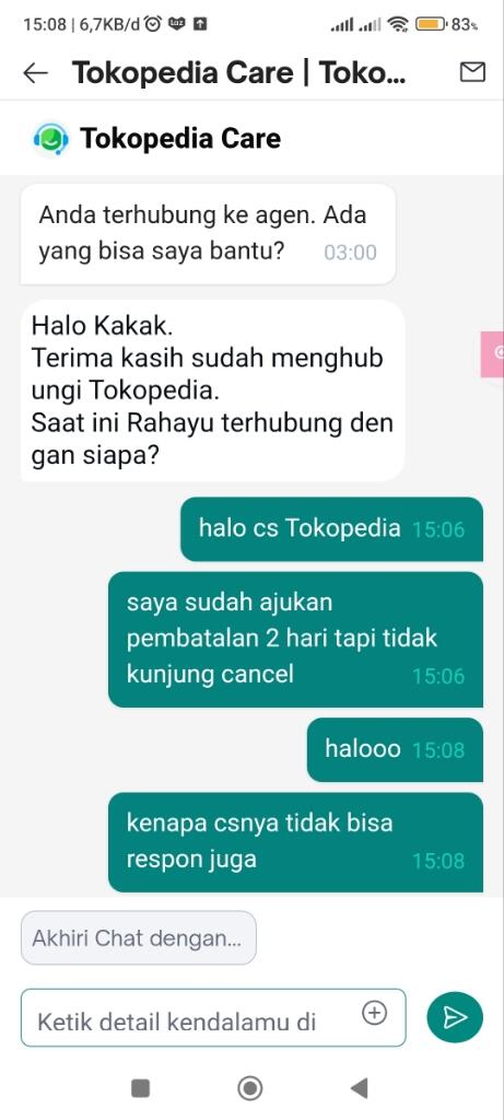 CS TOKOPEDIA sudah tidak respon