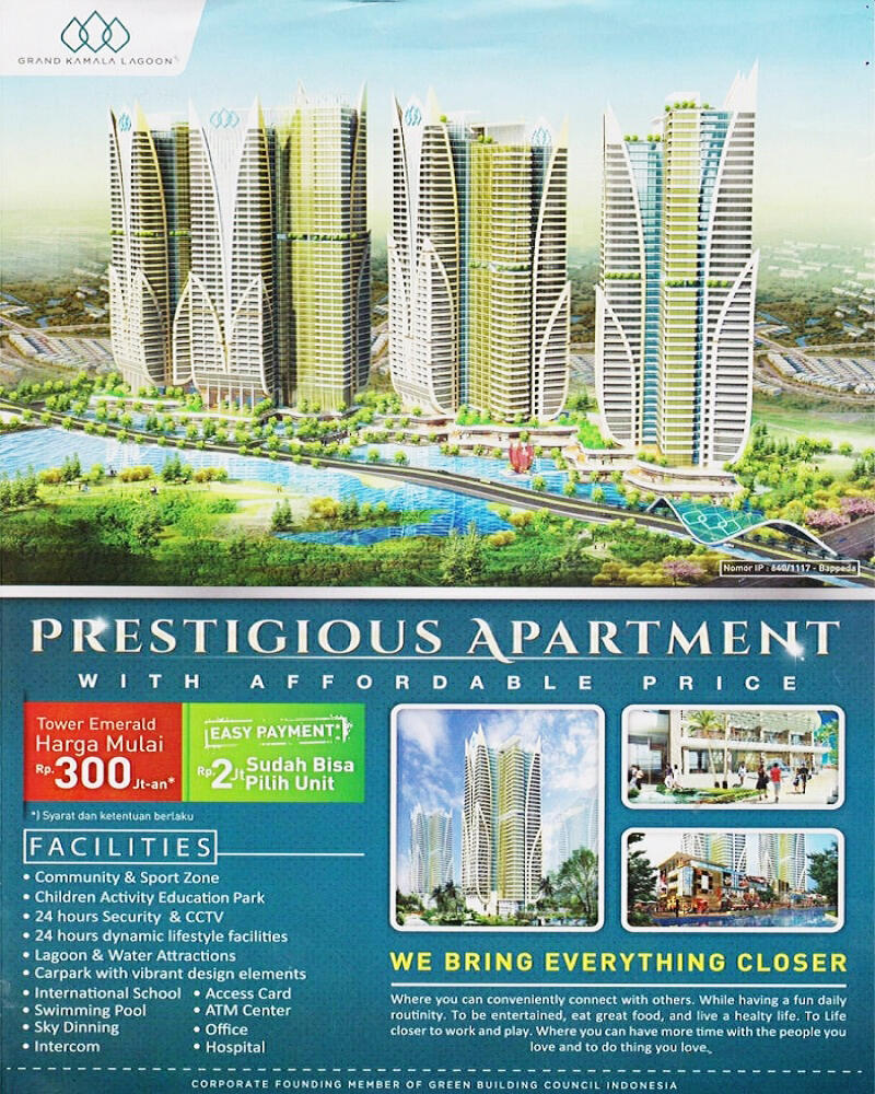 Jual Apartemen Grand Kamala Lagoon Bekasi Dekat Mall Lagoon Avenue, Metropolitan Mall