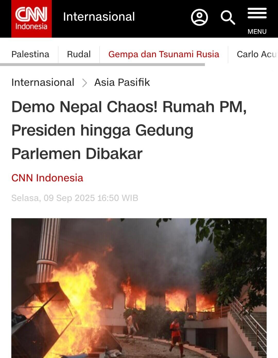 Terinspirasi Indonesia, Ribuan Pemuda Nepal Demonstrasi dan Bakar Gedung DPR
