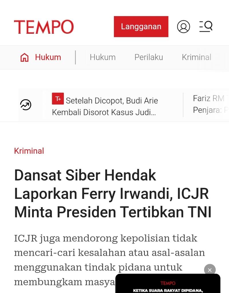 TNI Akan Kaji Dugaan Tindak Pidana Lain Ferry Irwandi