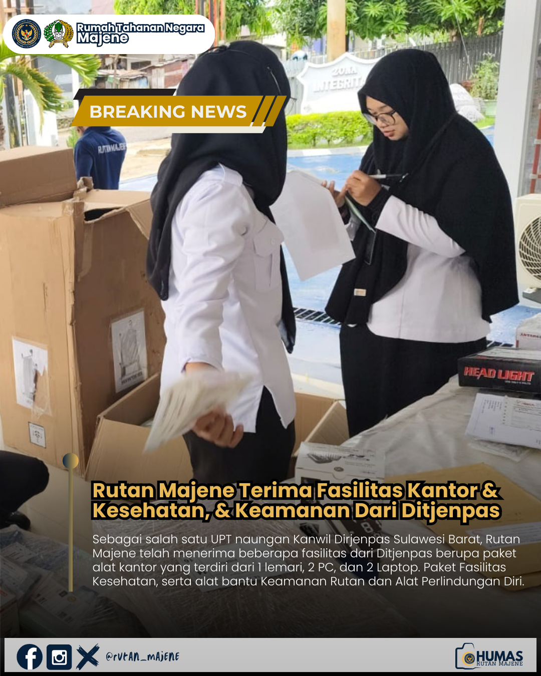 Rutan Majene Terima Fasilitas Kantor &amp; Kesehatan, &amp; Keamanan Dari Ditjenpas