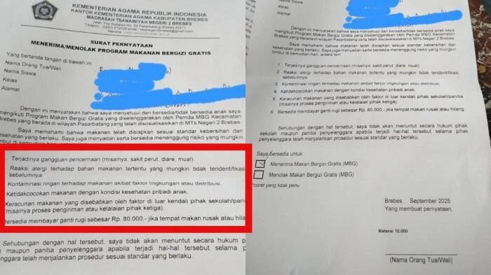 Surat Kemenag Minta Wali Murid Terima Risiko Program MBG Termasuk Keracunan
