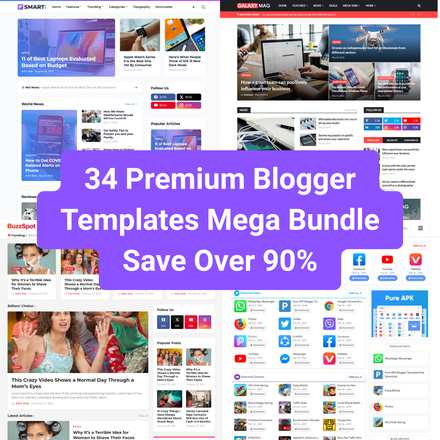 34 Premium Blogger Templates Mega Bundle - Save Over 90%