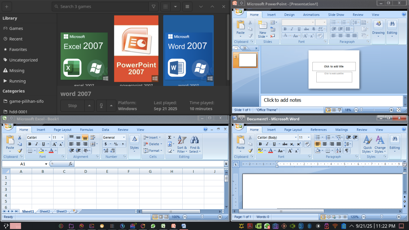 office 2007 di lutris gnu linux os secara sederhana