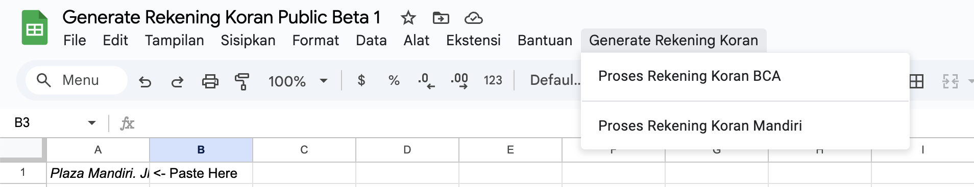 &#91;BETA&#93; Rekening Koran PDF to Google Sheet