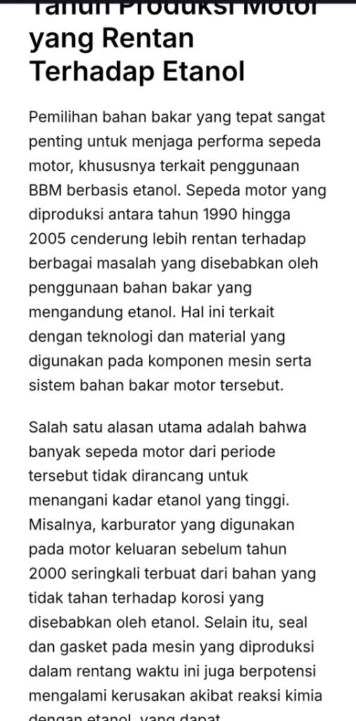 Kendaraan Usia Tua Rentan Rusak Jika Gunakan BBM Campuran Etanol