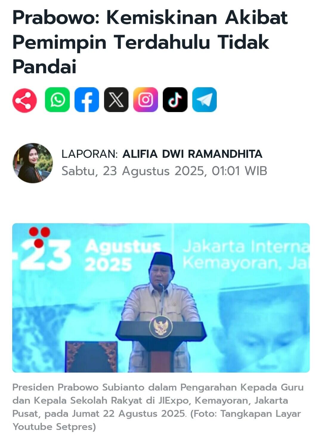 Prabowo Singgung Pemimpin Lugu Bikin Kekayaan RI Banyak Dicuri