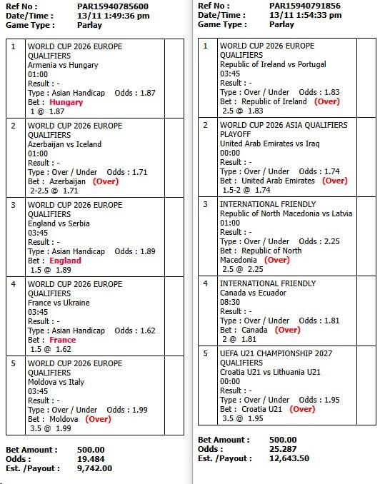 INFO BILL PARLAY HARI INI TANGGAL 13 NOVEMBER 2025