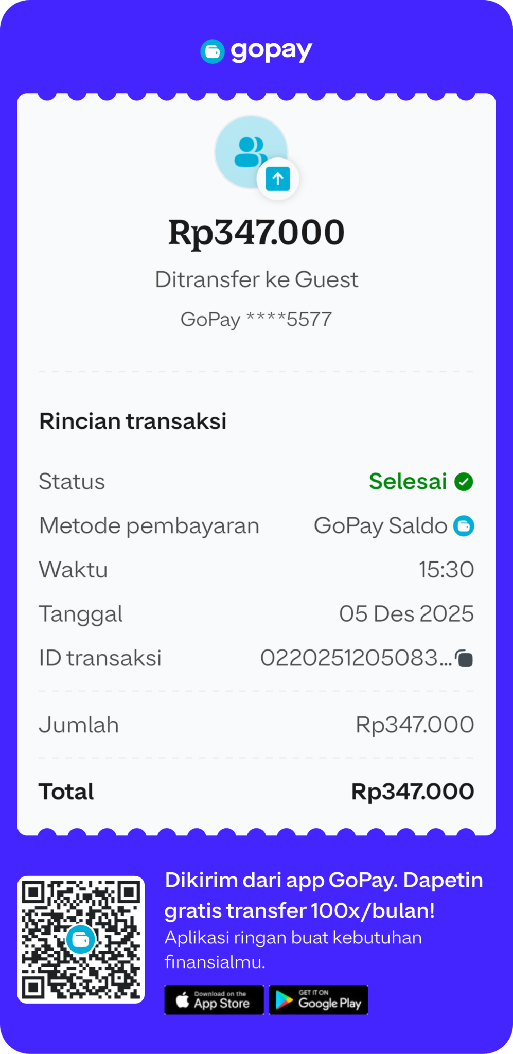 Transfer dari GoPay berhasil, tapi uang tidak diterima