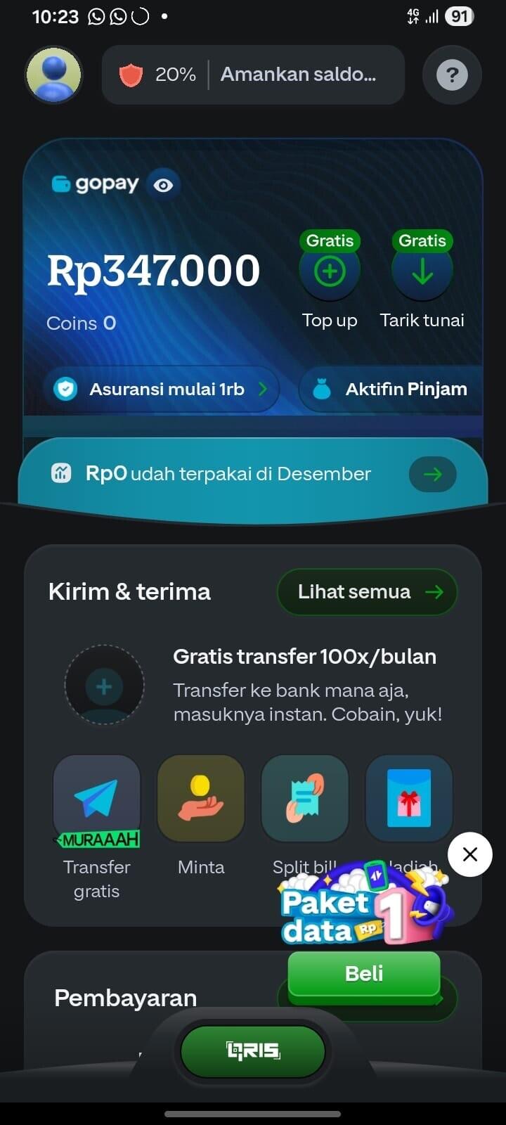 Transfer dari GoPay berhasil, tapi uang tidak diterima