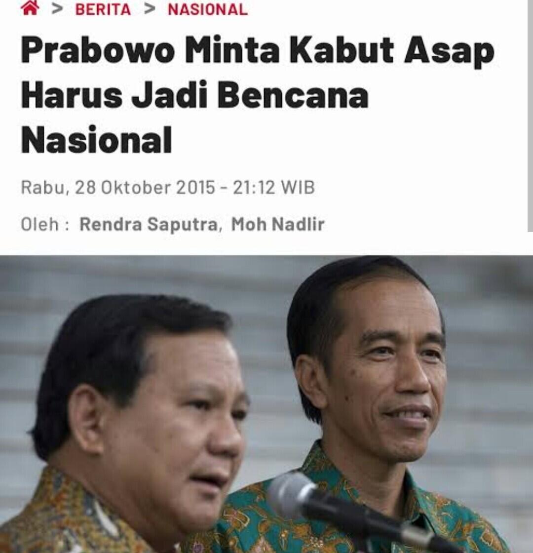 Pernyataan Prabowo soal Status Bencana Nasional Kabut Asap 2015 Kembali Mengemuka