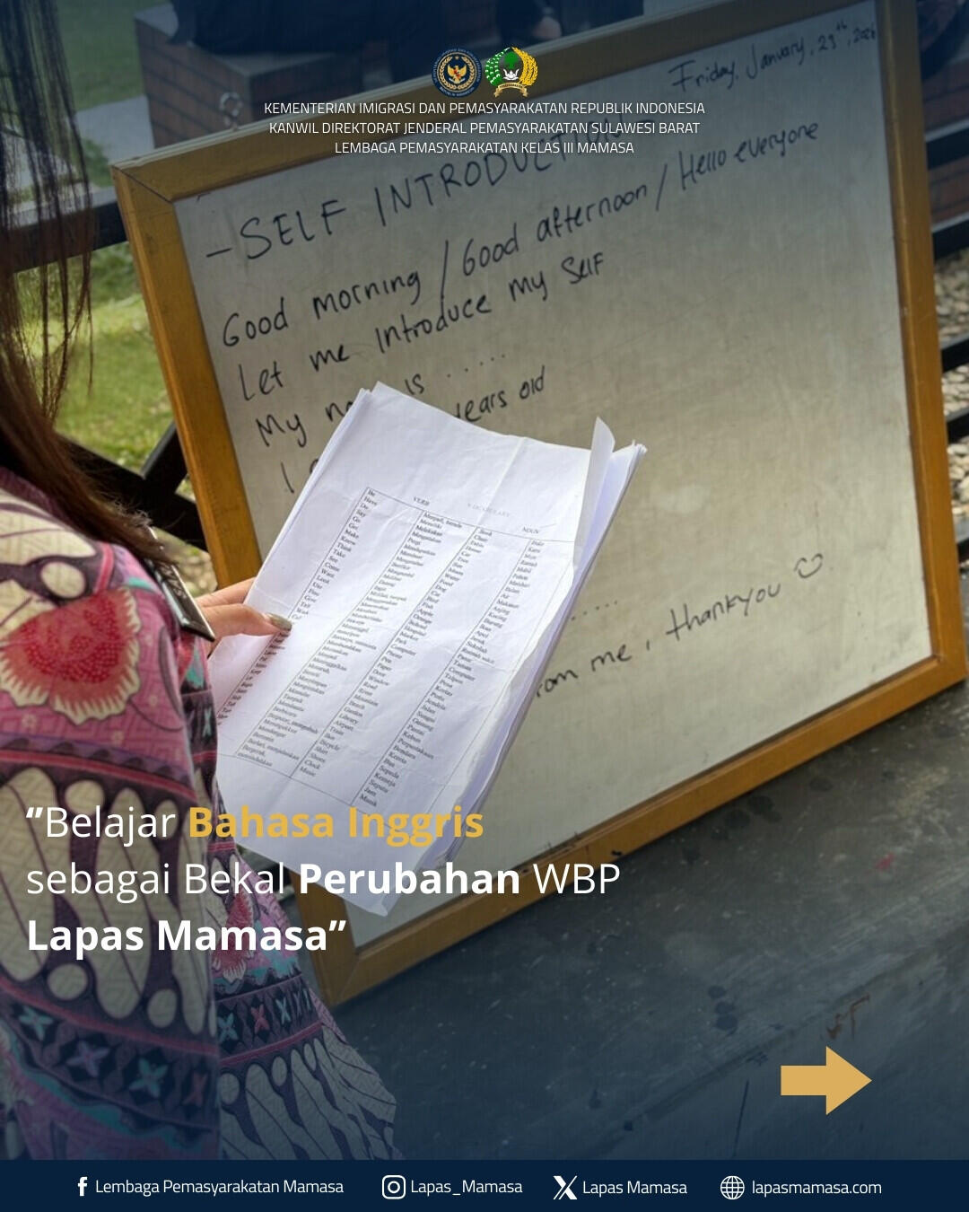 Belajar Bahasa Inggris Sebagai Bekal Perubahan WBP Lapas Mamasa