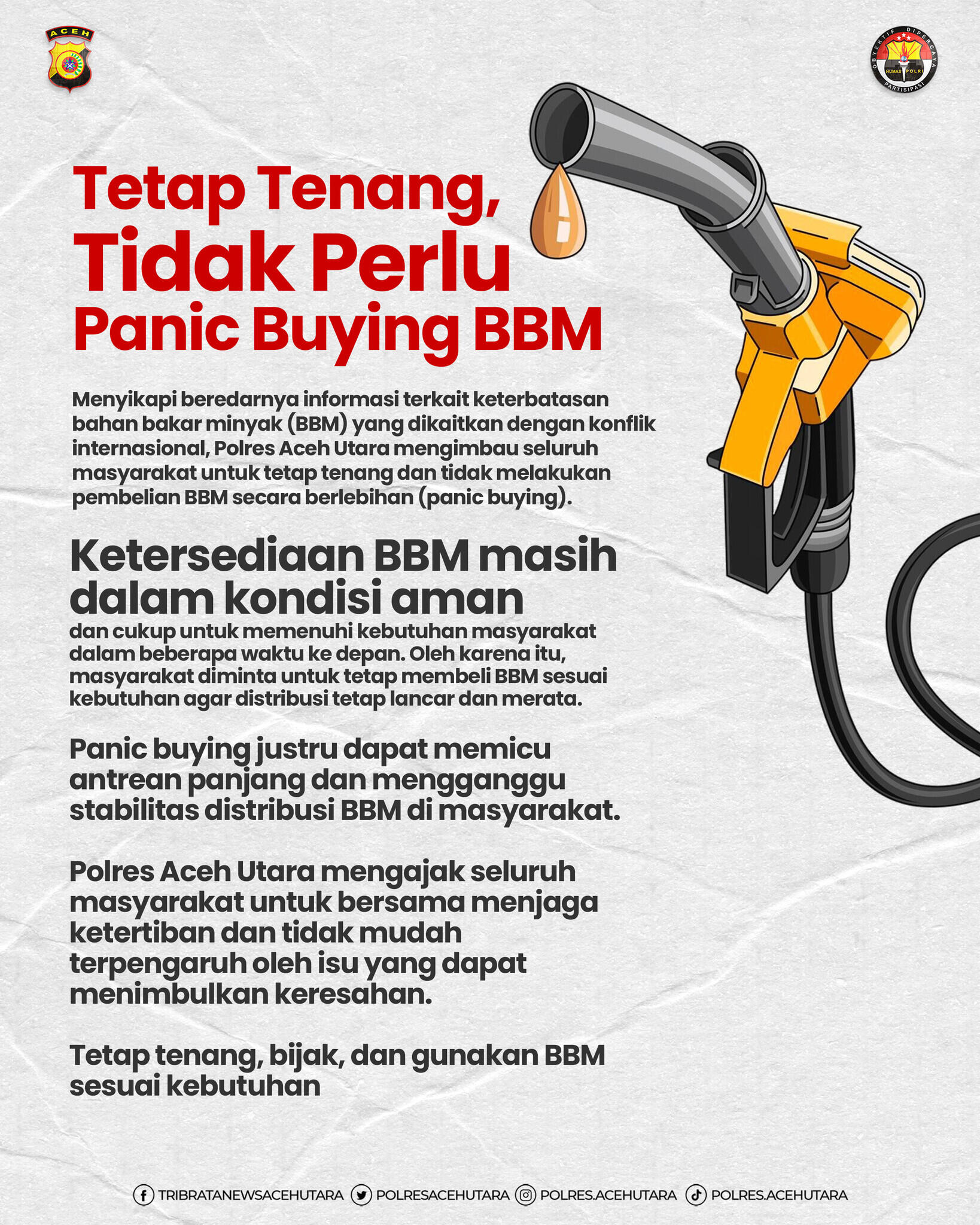 Polres Aceh Utara Imbau Masyarakat Tetap Tenang, Tidak Perlu Panic Buying BBM
