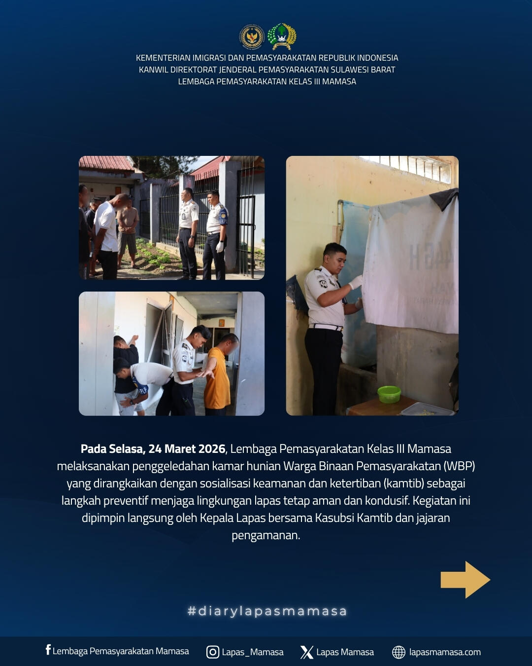 Pencegahan Pelanggaran Kamtib, Penggeledahan Kamar dan Sosialisasi WBP Lapas Mamasa