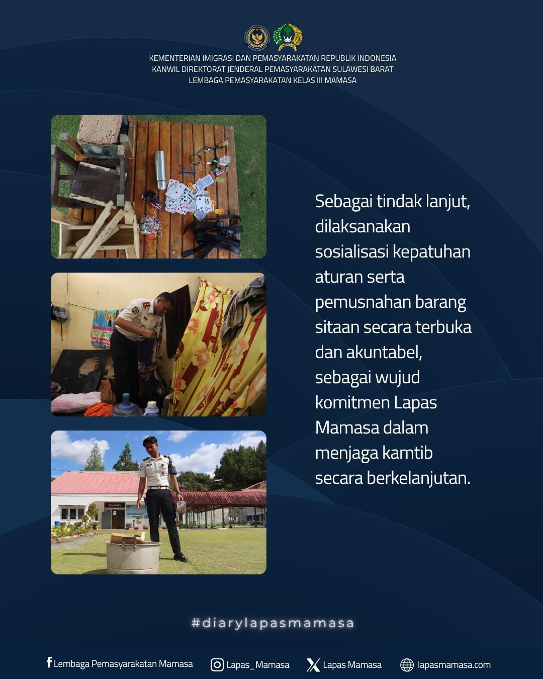 Pencegahan Pelanggaran Kamtib, Penggeledahan Kamar dan Sosialisasi WBP Lapas Mamasa