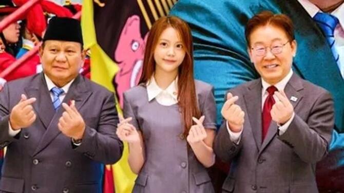 Momen Prabowo Kompak Pose Finger Heart Bareng Carmen Hearts2Hearts