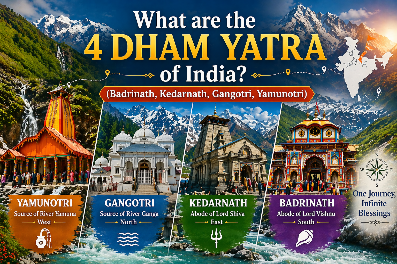 What are the 4 Dham Yatra of India? (Badrinath, Kedarnath, Gangotri, Yamunotri)