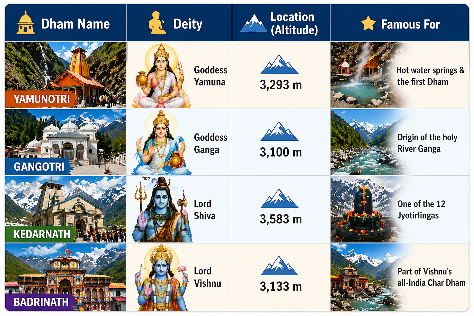 What are the 4 Dham Yatra of India? (Badrinath, Kedarnath, Gangotri, Yamunotri)