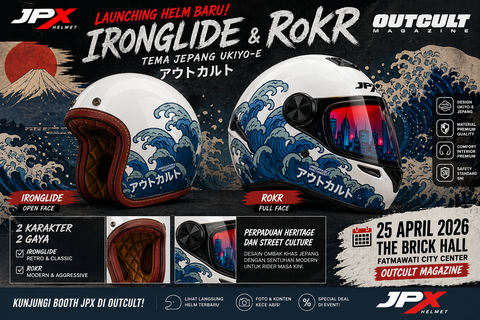 [GOKIL] Intip Penampakan Helm JPX Ironglide &amp; ROKR Tema Jepang di Outcult! 